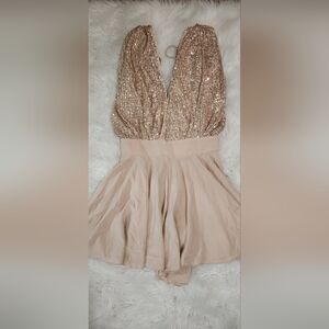 Ruched Contrast Sequin Romper - Size Small